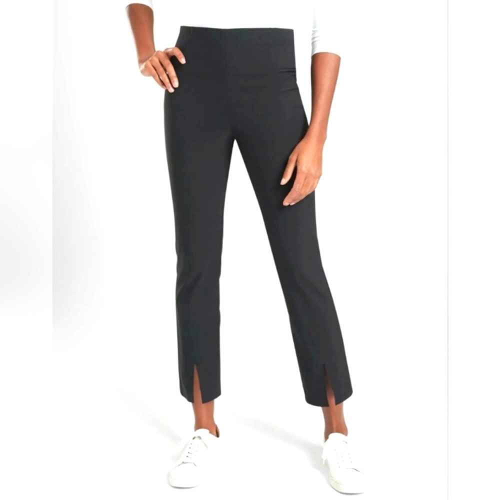 Athleta Black Wander Slim Straight Crop Pants Size 0 Front Hem Slit Work Travel